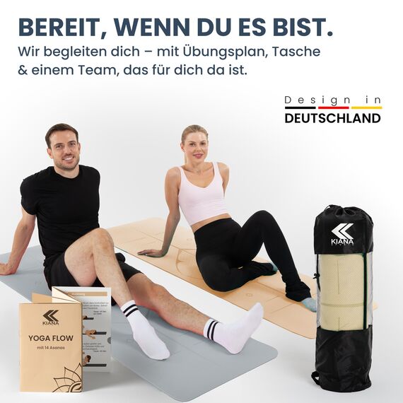 KIANA SPORTS® Yoga Matte – Rutschfeste Sportmatte in Deutschland entwickelt – 2 Komfort-Dicken – Formstabile Yogamatte & Gymnastikmatte – Ideale Fitnessmatte für Yoga & Pilates zuhause oder im Studio