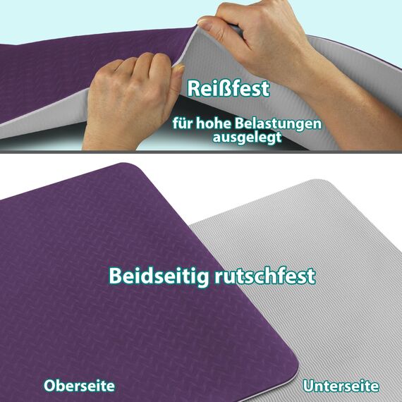ALPIDEX Yogamatte rutschfest 190 x 61 x 0.6 cm | 190 x 90 x 0.6 cm E-Book Phthalatfreie Fitness TPE Matte Gymnastik Turnen Pilates Sport Yoga Trainingsmatte, Berry/Light Grey, 190 x 90 x 0.6 cm