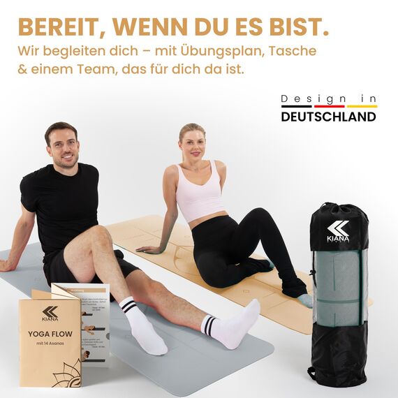KIANA SPORTS® Yoga Matte – Rutschfeste Sportmatte in Deutschland entwickelt – 2 Komfort-Dicken – Formstabile Yogamatte & Gymnastikmatte – Ideale Fitnessmatte für Yoga & Pilates zuhause oder im Studio