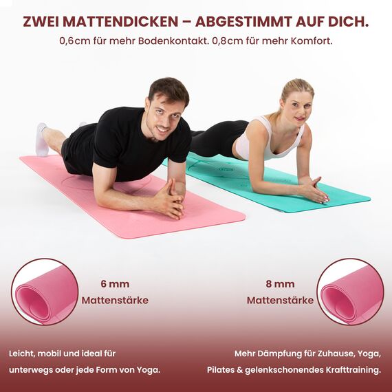 KIANA SPORTS® Yoga Matte – Rutschfeste Sportmatte in Deutschland entwickelt – 2 Komfort-Dicken – Formstabile Yogamatte & Gymnastikmatte – Ideale Fitnessmatte für Yoga & Pilates zuhause oder im Studio