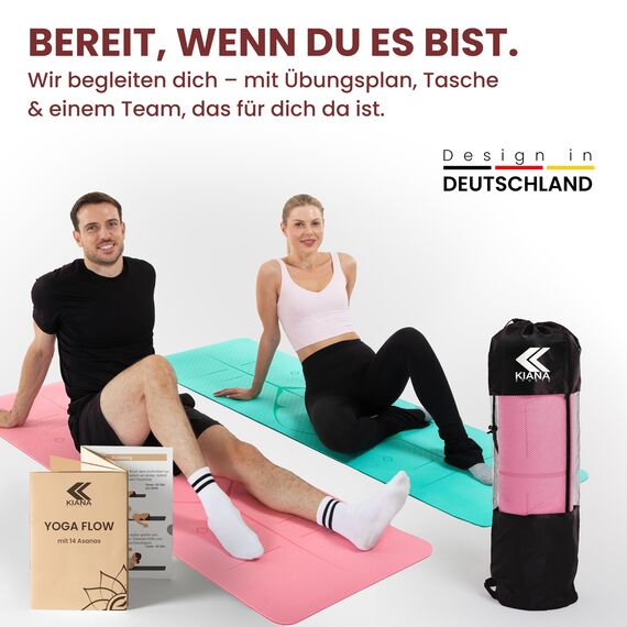 KIANA SPORTS® Yoga Matte – Rutschfeste Sportmatte in Deutschland entwickelt – 2 Komfort-Dicken – Formstabile Yogamatte & Gymnastikmatte – Ideale Fitnessmatte für Yoga & Pilates zuhause oder im Studio