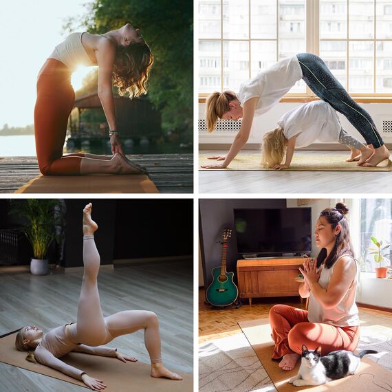 ALPIDEX Kork Yogamatte 183 x 61 x 0.6 cm E-Book Fitness Pilates Matte Schadstofffrei rutschfest Tragetasche Hilfslinien Natürlicher Kork Yoga Mat, Bordeaux