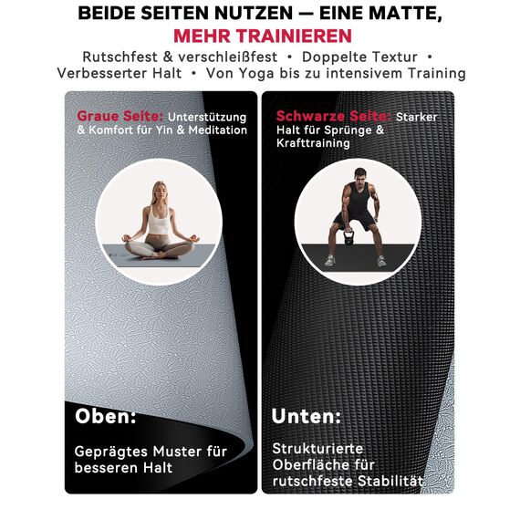 HAPBEAR Yogamatte Große 183×91×0,6 cm –Yoga matte XXL, Rutschfeste, Zweifarbige PVC-Yogamatte Mit Hoher Dämpfung – Ideal Für Yoga, Pilates Und Training Zu Hause + Netzbeutel