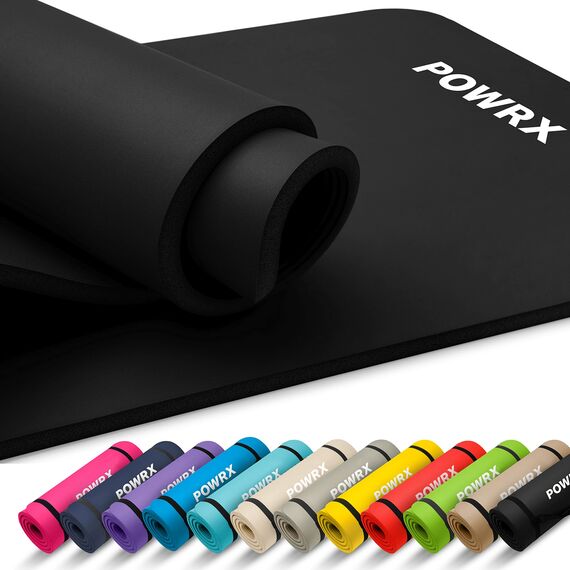 POWRX Gymnastikmatte I Yogamatte (Schwarz, 190 x 80 x 1,5 cm) Inklusive Tragegurt + Tasche + Free Exercise Poster I Hautfreundliche Sportmatte Fitnessmatte rutschfest phthalatfrei