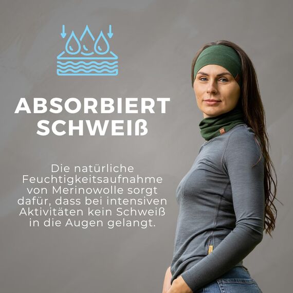 menique 100% Merino Damen Stirnband: menique rutschfeste Schweißbandbreite Ohrwärmer für das Laufen Wandern Yoga Sport-Stirnbänder für Feuchtigkeitsableitung und Haarband (Universal, Dunkelgrün)