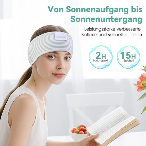 LC-dolida Schlafkopfhörer Ultra-Soft Bluetooth-Stirnband mit 4-Wege Stretch & No-Slip Yoga Stirnband mit Musik Wireless Sport-Kopfhörer für Laufen, Fitnessstudio | 15H Playtime, Hi-Fi Sound