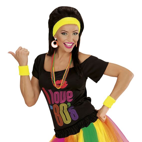 W WIDMANN MILANO Party Fashion - Schweißbänder Set 3-teilig, mit Stirnband und 2 Armbändern, Sport Accessoires, für 80er Jahre Trainingsanzug