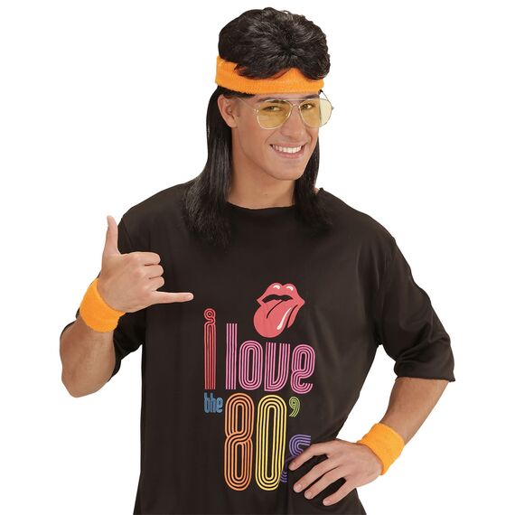 W WIDMANN MILANO Party Fashion - Schweißbänder Set 3-teilig, mit Stirnband und 2 Armbändern, Sport Accessoires, für 80er Jahre Trainingsanzug