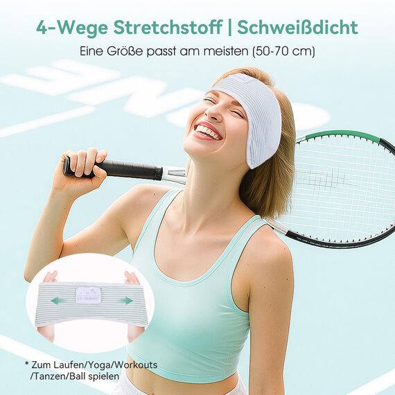 LC-dolida Schlafkopfhörer Ultra-Soft Bluetooth-Stirnband mit 4-Wege Stretch & No-Slip Yoga Stirnband mit Musik Wireless Sport-Kopfhörer für Laufen, Fitnessstudio | 15H Playtime, Hi-Fi Sound