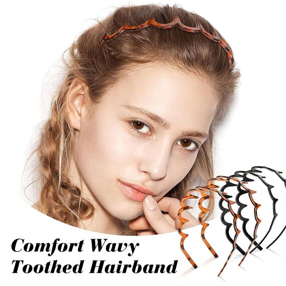 Hanyousheng 4 Stück Gewellte Kunststoff Haarband, Zickzack Haarreif, Haifischzahn Haarkamm Haarband, Rutschfestes Stirnband für Sport Fitness Tägliches für Damen Und Mädchen