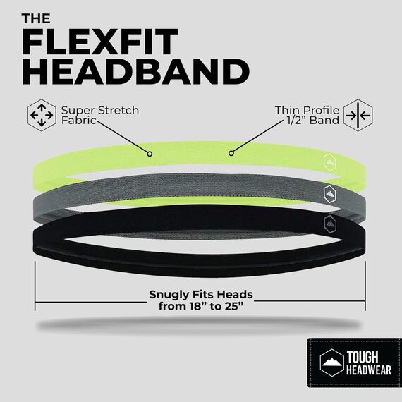 Tough Headwear Haarband Herren dünn elastisch - Sport Stirnband Herren Damen - Haarbänder Set - Sport Haar Band Jungs für Laufen Fußball Training