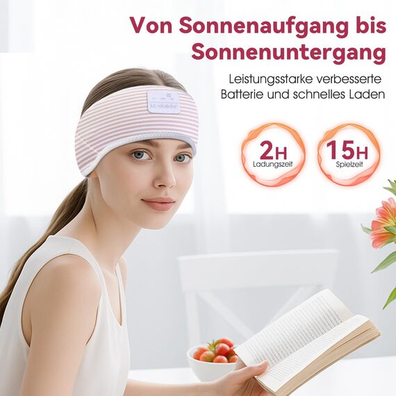 LC-dolida Schlafkopfhörer Ultra-Soft Bluetooth-Stirnband mit 4-Wege Stretch & No-Slip Yoga Stirnband mit Musik Wireless Sport-Kopfhörer für Laufen, Fitnessstudio | 15H Playtime, Hi-Fi Sound