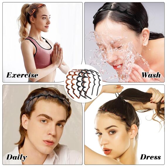 Hanyousheng 4 Stück Gewellte Kunststoff Haarband, Zickzack Haarreif, Haifischzahn Haarkamm Haarband, Rutschfestes Stirnband für Sport Fitness Tägliches für Damen Und Mädchen