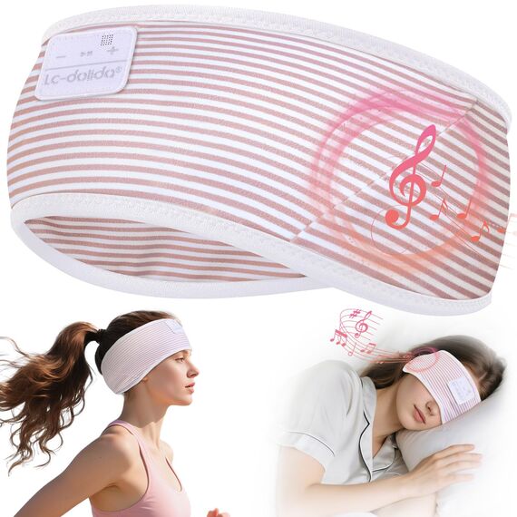 LC-dolida Schlafkopfhörer Ultra-Soft Bluetooth-Stirnband mit 4-Wege Stretch & No-Slip Yoga Stirnband mit Musik Wireless Sport-Kopfhörer für Laufen, Fitnessstudio | 15H Playtime, Hi-Fi Sound