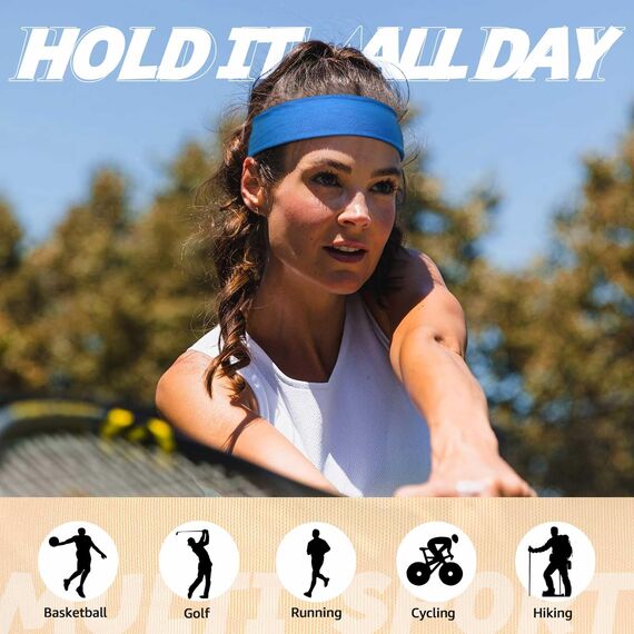 AWUMBUK Stirnband Damen Sport, 8 Pack Haarband Schwarz Haarbänder Damen Herren Antirutsch Stirnbänder Elastisch Headband Unisex Hair Band Sport Yoga Workout Laufen Fitness Gym Haarschmuck