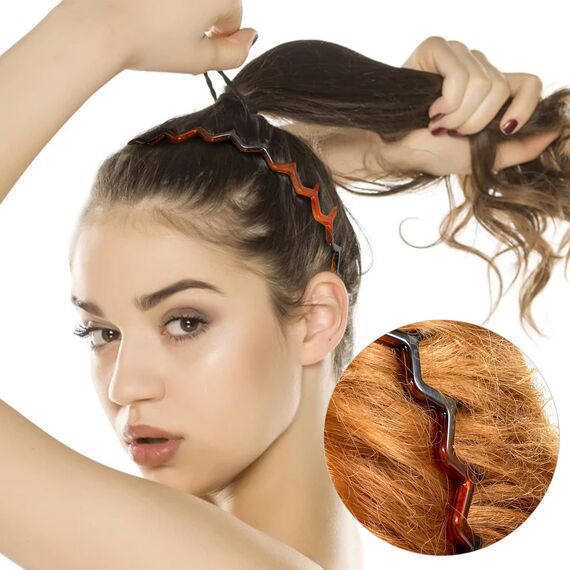 Zickzack Haarreif 4 Stück Haifischzahn Haarkamm Haarband Gewellte Kunststoff Stirnband Make Up Haarreif für Sport Fitness Tägliches für Damen Und Mädchen (Schwarz/Bernstein)