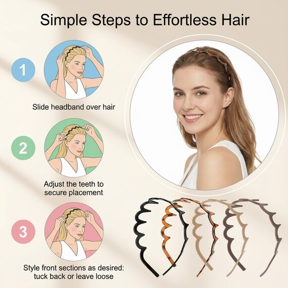 Zickzack Haarreif 4 Stück Haifischzahn Haarkamm Haarband Gewellte Kunststoff Stirnband Make Up Haarreif für Sport Fitness Tägliches für Damen Und Mädchen (4 Farben)