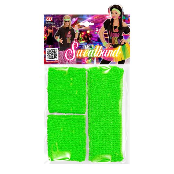 W WIDMANN MILANO Party Fashion - Schweißbänder Set 3-teilig, mit Stirnband und 2 Armbändern, Sport Accessoires, für 80er Jahre Trainingsanzug