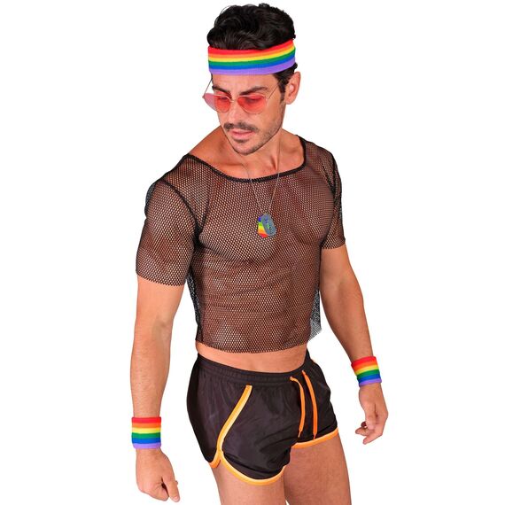 W WIDMANN MILANO Party Fashion - Schweißbänder Set 3-teilig, mit Stirnband und 2 Armbändern, Sport Accessoires, für 80er Jahre Trainingsanzug