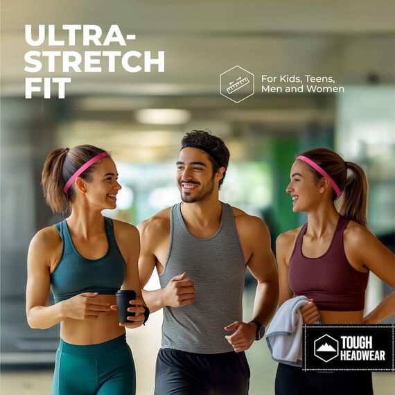 Tough Headwear Haarband Herren dünn elastisch - Sport Stirnband Herren Damen - Haarbänder Set - Sport Haar Band Jungs für Laufen Fußball Training
