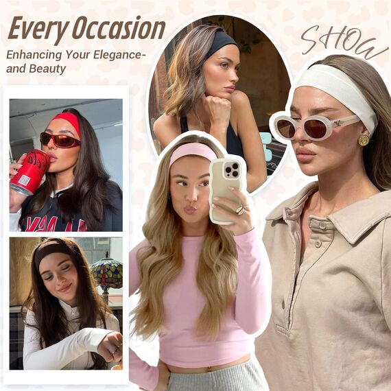 AWUMBUK Stirnband Damen Sport, 8 Pack Haarband Schwarz Haarbänder Damen Herren Antirutsch Stirnbänder Elastisch Headband Unisex Hair Band Sport Yoga Workout Laufen Fitness Gym Haarschmuck