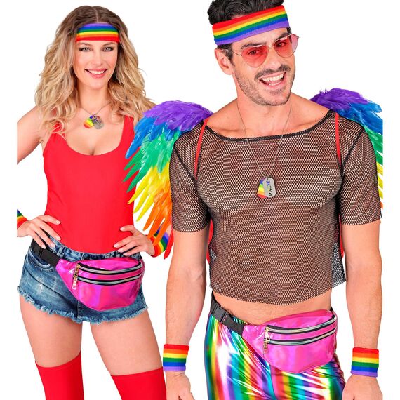 W WIDMANN MILANO Party Fashion - Schweißbänder Set 3-teilig, mit Stirnband und 2 Armbändern, Sport Accessoires, für 80er Jahre Trainingsanzug