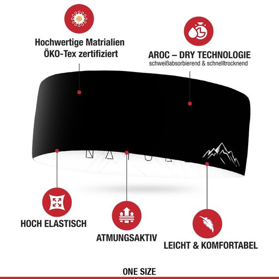 Atmungsaktives Sport Stirnband Damen & Herren - schnelltrocknendes Kopfband zum Wenden - leichtes & elastisches Haarband, winddichtes Schweißband Stirn (schwarz/weiß)