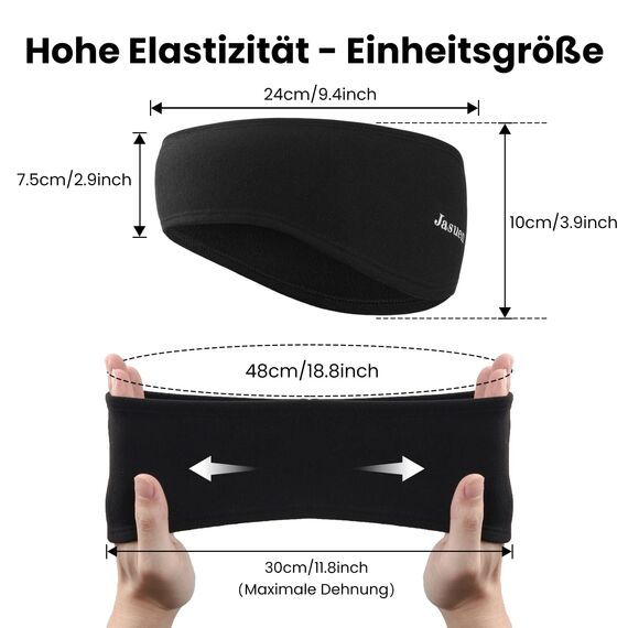 Winter Sport Stirnband für Damen und Herren- Ohrenschützer Ohrenwärmer Elastisch Haarband Warm Headband für Jogging Laufen Wandern Fahrrad - 2er Schwarz