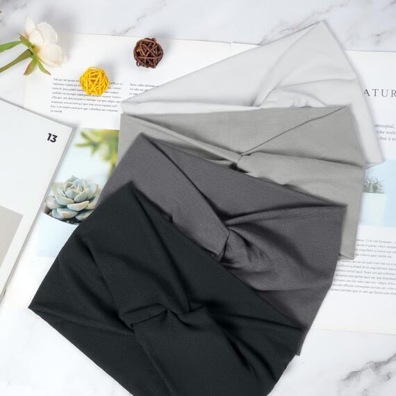 Flintronic 4 PCS Sports Damen Stirnband, Baumwollstretch Schweißband Mischfarben, Wicking Stretchy Stirnband für Frauen Sport/Yoga/Laufen/Fitness