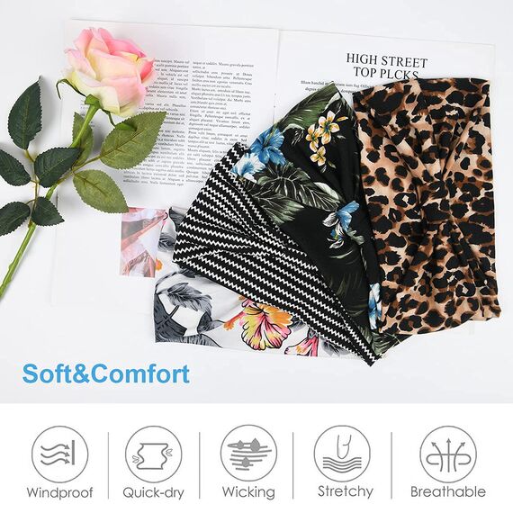 flintronic Stirnbänder Damen, 4 Stück Haarband Elastisches breites Kopfband für Frauen Yoga Sport Fitness, Bohème-Stil, mit Leopardenmuster,Vintage-Print für Frauen und Mädchen