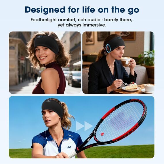 LC-dolida Schlafkopfhörer Bluetooth Stirnband Kopfhörer, Schlafkopfhörer Seitenschläfer Schlaf zum Kopfhörer 15+Std Playtime Schlafstirnband mit HiFi-Stereo für Sport Training,Joggen,Yoga,Reisen