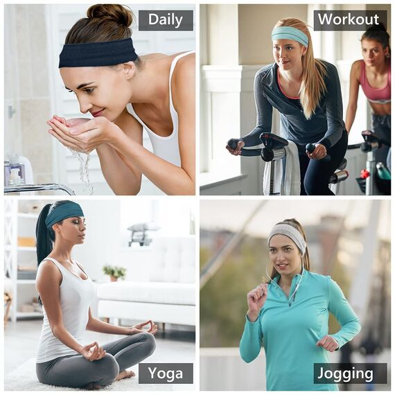 Flintronic 6 PCS Sports Damen Stirnband, Baumwollstretch Schweißband Mischfarben, Wicking Stretchy Stirnband für Frauen Sport/Yoga/Laufen/Fitness