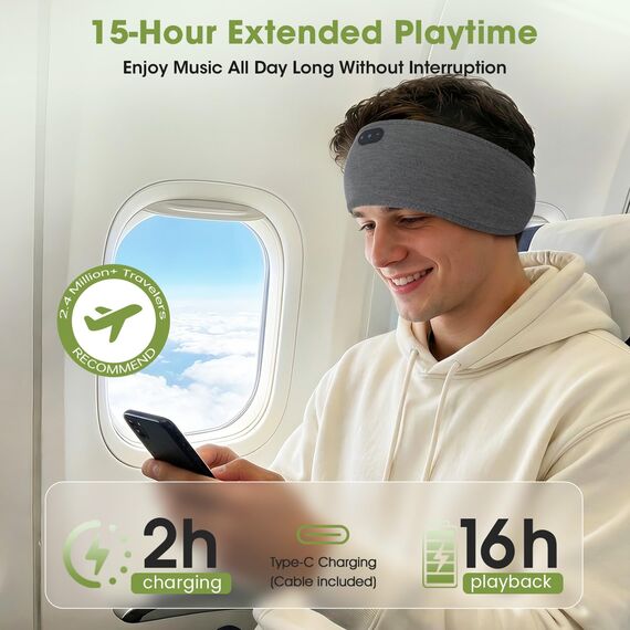 LC-dolida Schlafkopfhörer Bluetooth Kopfhörer Stirnband,Ultraweiche Bettkopfhörer Schlaf Stirnband aus Bambusfaser mit Lautsprechern,Leichtes Schlafmusik Kopfband für Reisen/Meditation/Yoga/Hörbücher