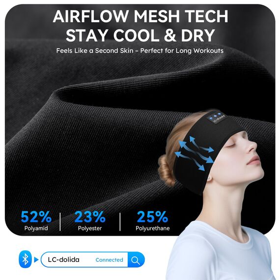 LC-dolida Schlafkopfhörer Bluetooth Stirnband Kopfhörer, Schlafkopfhörer Seitenschläfer Schlaf zum Kopfhörer 15+Std Playtime Schlafstirnband mit HiFi-Stereo für Sport Training,Joggen,Yoga,Reisen