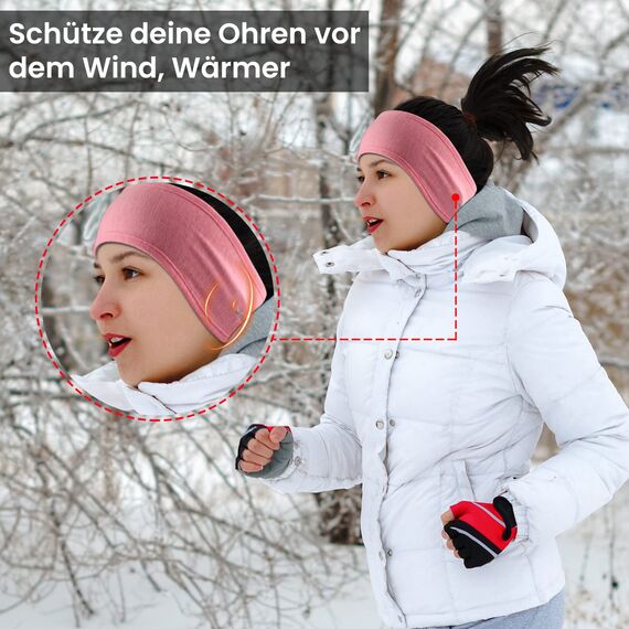 Stirnband Damen Sport Ohrenschutz für Damen und Herren - Winter/Frühling/Herbst Sport Haarband Elastisch Ohrenwärmer Kopfband für Jogging Laufen Wandern Fahrrad - 2er Set (Schwarz+Rosa)