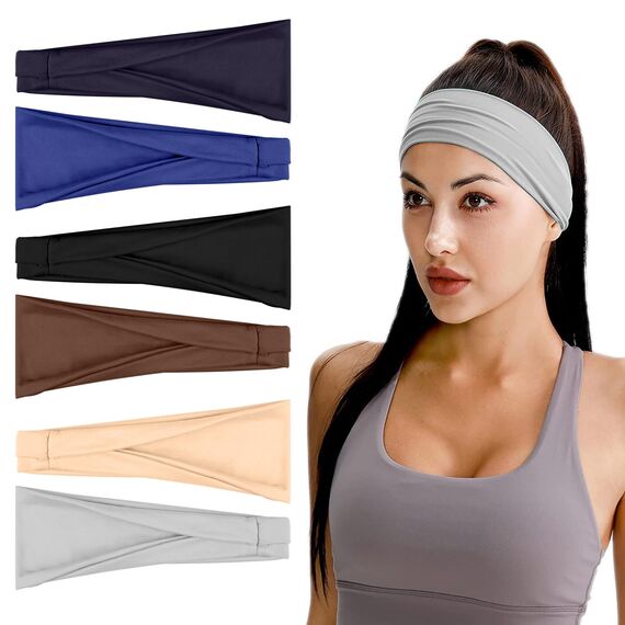 Flintronic 6 PCS Sports Damen Stirnband, Baumwollstretch Schweißband Mischfarben, Wicking Stretchy Stirnband für Frauen Sport/Yoga/Laufen/Fitness