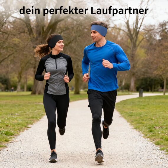 Sport Ohrenwärmer Stirnband für Damen und Herren - Winter Anti Rutsch Elastisch Ohrenschutz Kopfband für Joggen Laufen Wandern Radfahren und Skifahren - 2er Set (schwarz + blau)