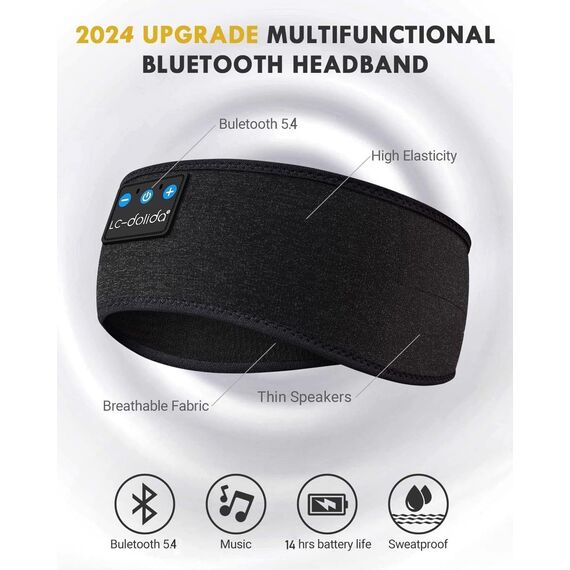 LC-dolida Schlafkopfhörer Bluetooth 5.4, Schlaf Stirnband Kopfhörer Headband Schlafmaske, Sportskopfhörer Musik schlafen Stirnband für Sport Training, Joggen, Yoga, Reisen