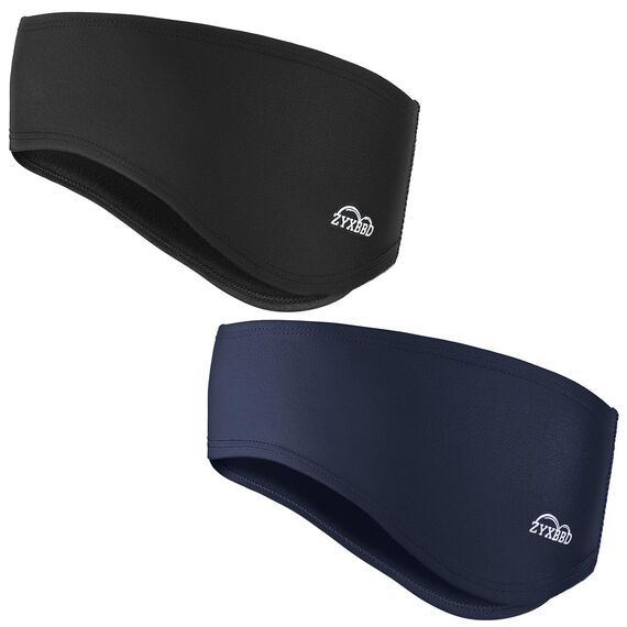 Sport Stirnband Ohrenwärmer -Frühling/Herbst/Winter Fleece Ohrenschützer Stirnbänder Windstopper für Joggen, Laufen, Wandern, Fahrrad und Motorrad Fahren 2 Stück (Schwarz+Königsblau)