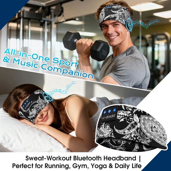 LC-dolida Schlafkopfhörer Bluetooth Stirnband Kopfhörer, Schlafkopfhörer Seitenschläfer Schlaf zum Kopfhörer 15+Std Playtime Schlafstirnband mit HiFi-Stereo für Sport Training,Joggen,Yoga,Reisen