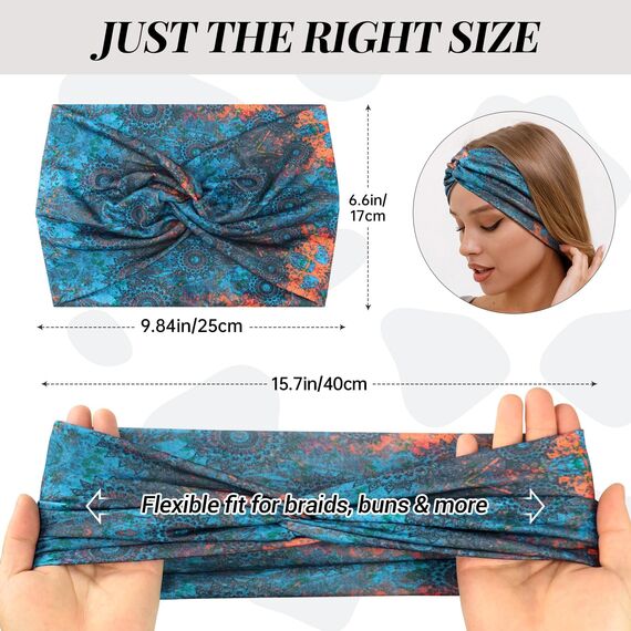 Tumurup 4 Pcs Haarband Damen Dünn, Stirnband Damen Sport - Breite Elastische Weiche Haarbänder für Yoga, Fitness & Kosmetik - Headband Haarschmuck Summer (Boho)