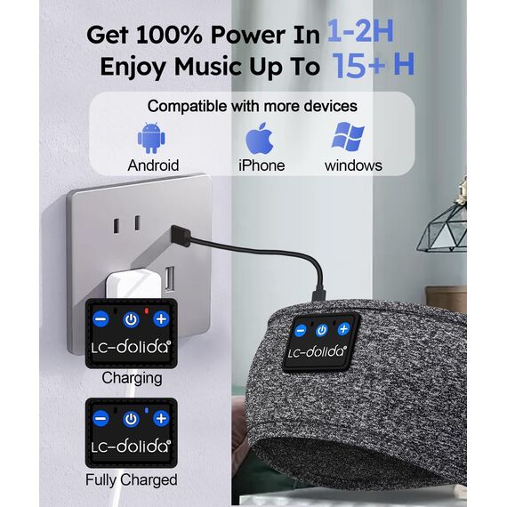 LC-dolida Schlafkopfhörer Bluetooth Stirnband Kopfhörer,Ultraweiche Kopfhörer zum Schlafen,Sportskopfhörer Musik mit Lautsprechern,Leichtes Schlafmusik Kopfband für Reisen/Meditation/Yoga/Hörbücher