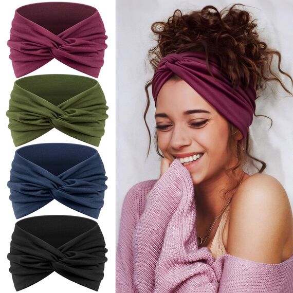 Tumurup 4 Pcs Haarband Damen Dünn, Stirnband Damen Sport - Breite Elastische Weiche Haarbänder für Yoga, Fitness & Kosmetik - Headband Haarschmuck Summer (Schwarz, Lila, Grün, Blau)