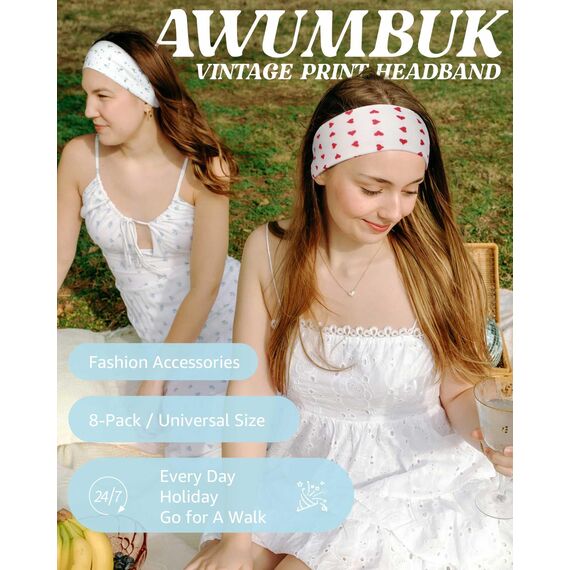 AWUMBUK Stirnband Damen Sport, 8 Pack Haarband Schwarz Haarbänder Damen Herren Antirutsch Stirnbänder Elastisch Headband Unisex Hair Band Sport Yoga Workout Laufen Fitness Gym Haarschmuck