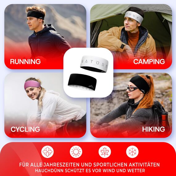 Atmungsaktives Sport Stirnband Damen & Herren - schnelltrocknendes Kopfband zum Wenden - leichtes & elastisches Haarband, winddichtes Schweißband Stirn (schwarz/weiß)