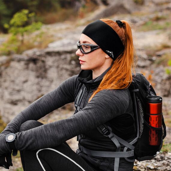 Atmungsaktives Sport Stirnband Damen & Herren - schnelltrocknendes Kopfband zum Wenden - leichtes & elastisches Haarband, winddichtes Schweißband Stirn (schwarz/weiß)