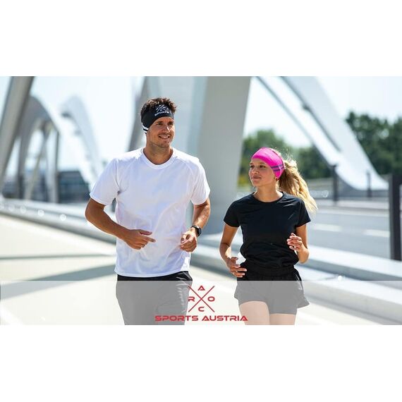 3er Set atmungsaktives Sport Stirnband Damen & Herren - schnelltrocknendes Kopfband zum Wenden - elastisches Haarband, Schweißband Stirn (neon, grau, rosa)