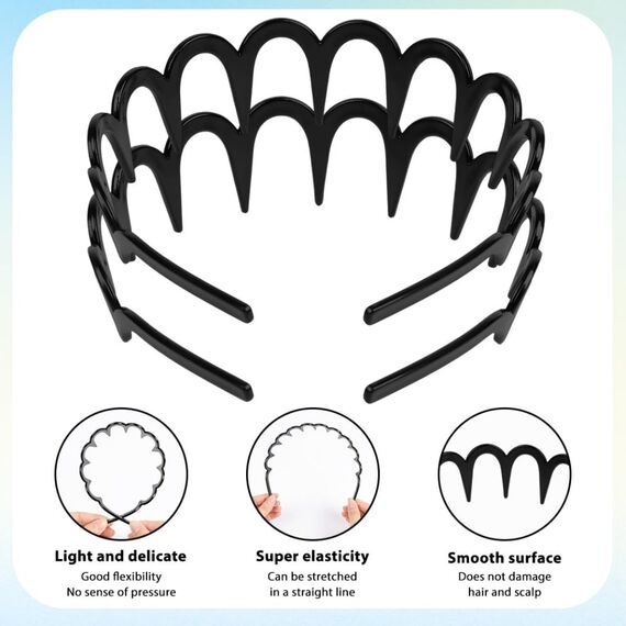 LOPHE Zickzack Haarreif, 4 Stück Haarreif mit Haifischzähnen, Kunststoff Stirnband Zahnhaarkamm Stirnbänder für Sport Fitness Tägliches, Damen und Männer