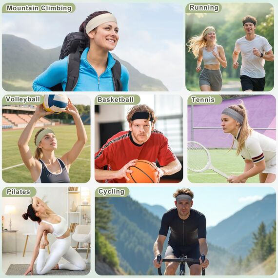 4 Stück Haarband Damen, Elastisches Stirnband Sport rutschfeste Haarbänder Schweißband Stirn für Yoga Fitness Joggen Workout (Grün,Hautfarbig,Grau,Schwarz)