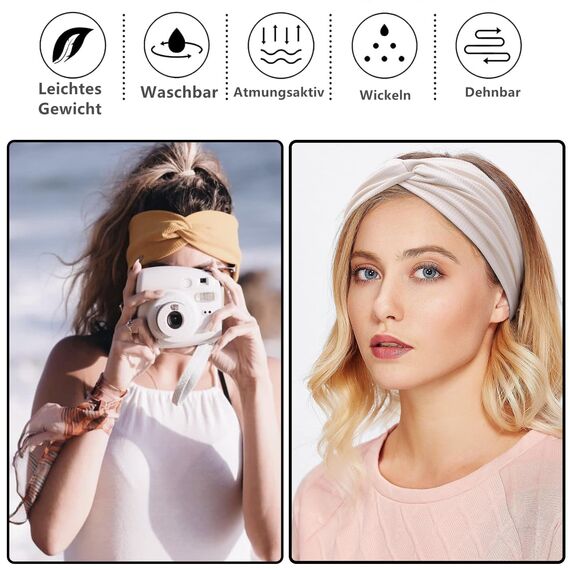 Norhogo 4 Stück Sommer Elastische Stirnbänder, stirnband damen, Haarreif Elastisch Breites Stirnband Baumwollkreuz Stirnband Knoten Sport Headwrap Headband Yoga Haarschmuck für Damen Mädchen, Stil-b